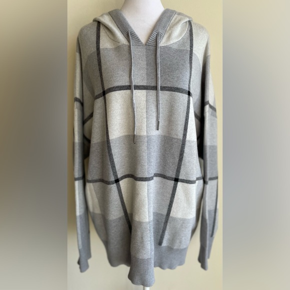 RACHEL Rachel Roy Sweaters - RACHEL RACHEL ROY HOODED GRAY PLAID KNIT SWEATER SZ 2X
